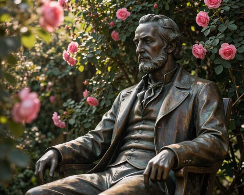 Bronze Statue in Rose Garden