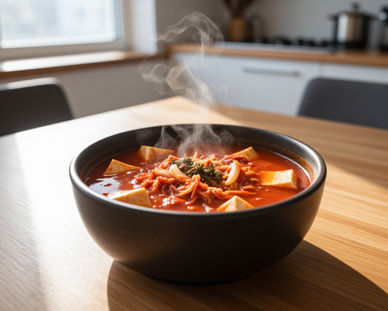 Kimchi Jjigae on a Korean Table