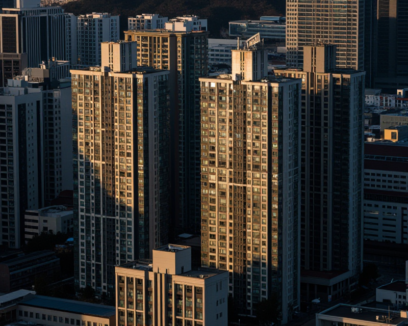 Seoul Apartment Complex at Sunset