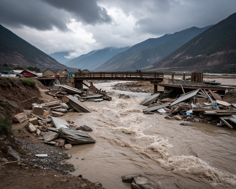 Cinematic view of Nepal flood aftermath